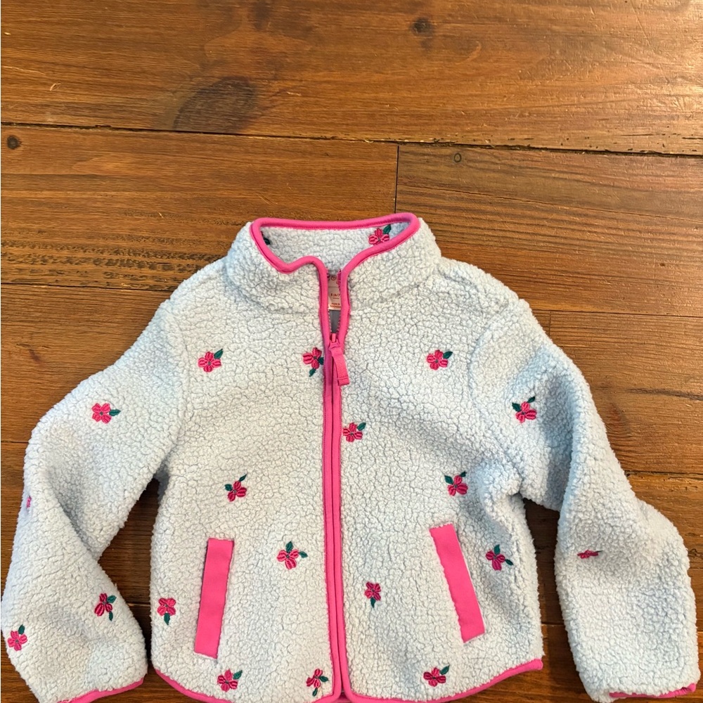 Cat & Jack Light Blue Fleece Jacket with Pink Trim and Floral Embroidery